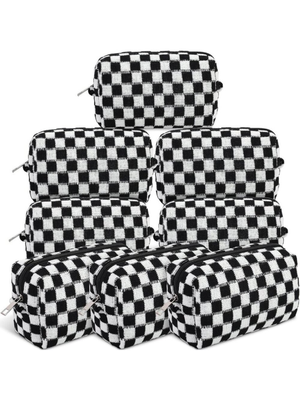 8 Pcs Checkered Makeup Bags Set | Small Cosmetic Pouches | Black Travel